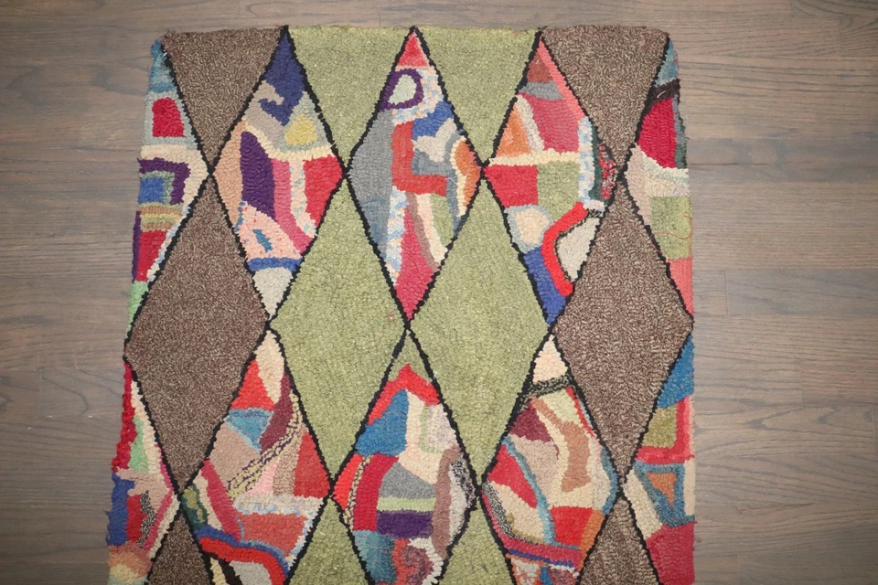 Антикварный американский крючковый ковер-дорожка размер 2 фута 4 дюйма x 5 футов 1 дюйм - Изображение 3 из 4