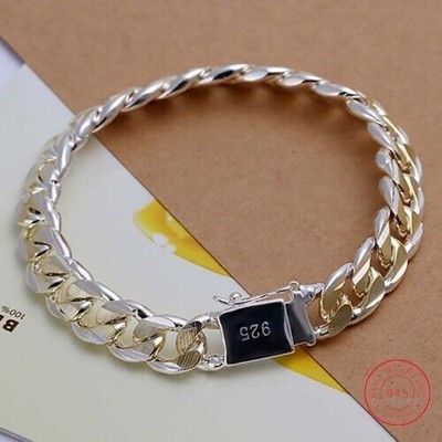 Pulsera De Plata De Ley 925 Para Hombre Y Mujer Brazalete Joyería De Cadena Fina