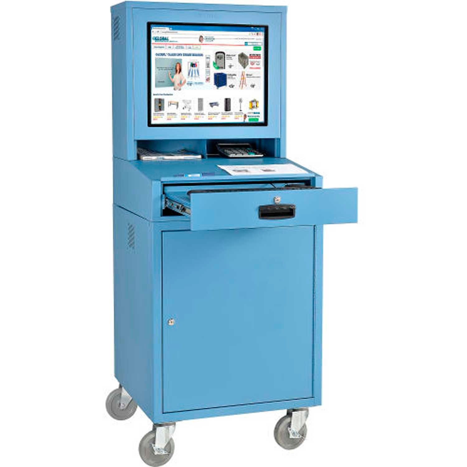 Mobile Security LCD Computer Cabinet Enclosure Blue 24-1/2"W