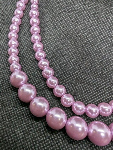 Purplish Pink Double Layer Glass Faux Pearl Necklace .M10 - Picture 3 of 5