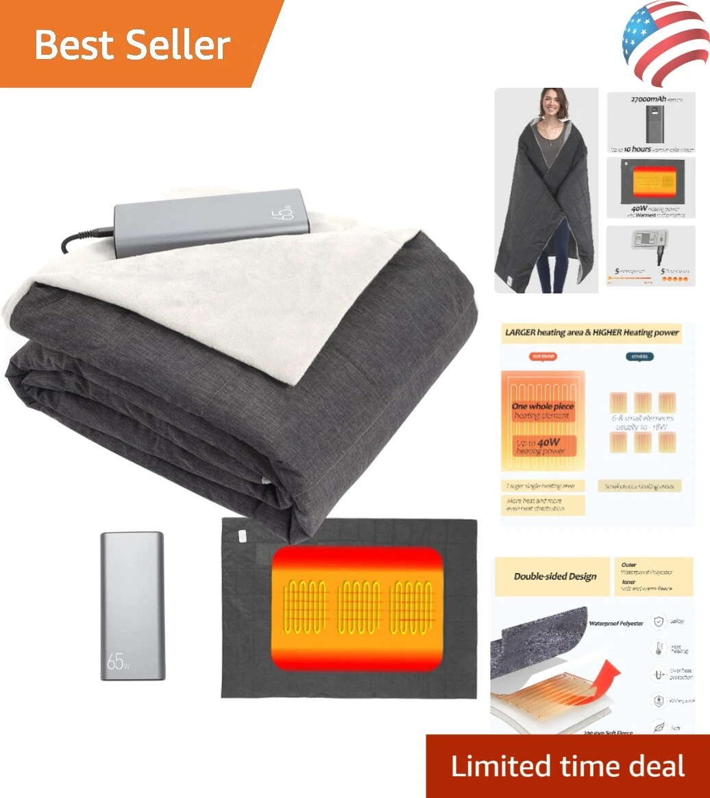 Cordless Rechargeable Portable Heated Blanket - Stay Warm Outdoors - 60x  40