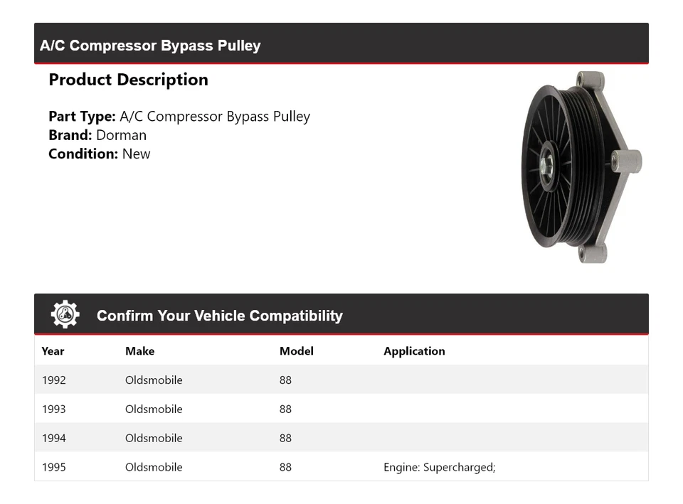 Polea de derivación compresor aire acondicionado Oldsmobile 88 Dorman 1992-1995 1993 1994 Foto 2 de 4