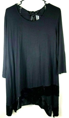 Cha Cha Vente black long sleeve tunic top XL velvety tie back | eBay