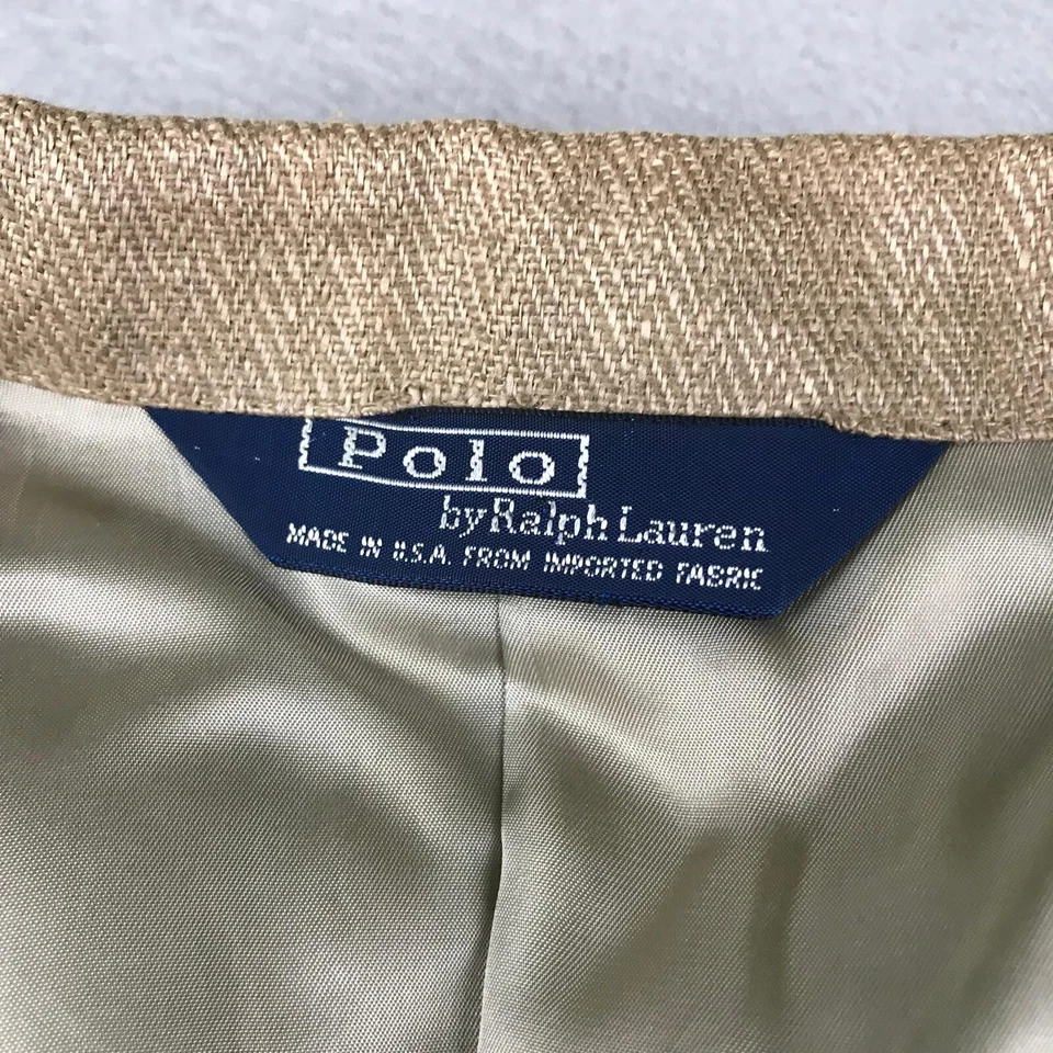 VTG Polo Ralph Lauren Blazer Mens 44 Beige Linen Button Up Lined Coat USA - Image 4 of 4