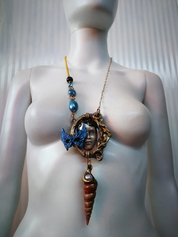 Collar de Lujo Colgante Mágico Joyería Art Deco Belle Epoque Máscara Barroca Cara Foto 4 de 4