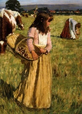 Oil painting henry herbert la thangue - the mushroom gatherers girls in view