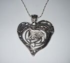 Rustic Silver Heart Pendant w Trotting Sp Greyhound /Whippet Dog, Silvr Necklace