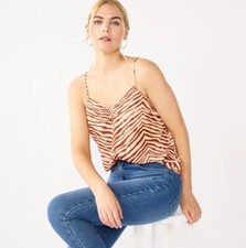 Nine West Top Womens Size Large V-Neck Layering Camisole Zebra Print