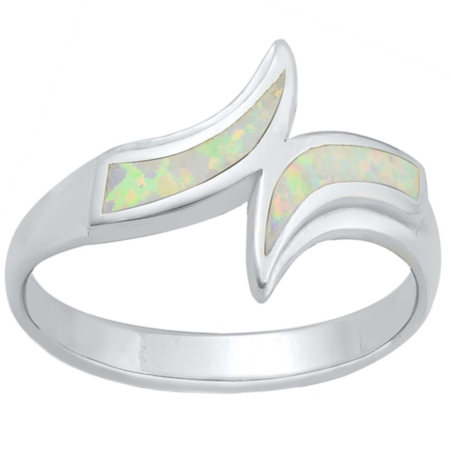 Wraparound Bypass Ring Lab Created White Opal 925 Sterling Silver 13mm Size 5-10