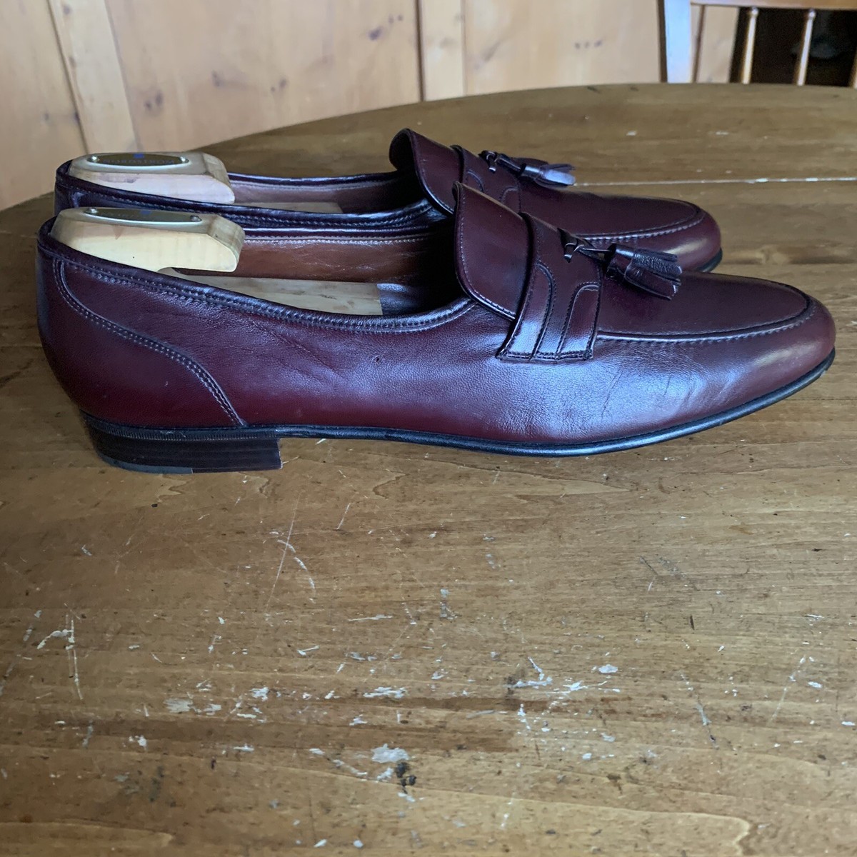 E.T. Wright Mens Burgundy Leather Tassel Loafers Oxblood Dress Shoes Size 11.5 ET Wright Shoes Mens 9.5E Tassel Loafers Maroon Leather Made  main image 3