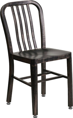 Mid-Century Black Antiqued Gold Navy Dining Chair Cafe Restaurant In-Outdoor
