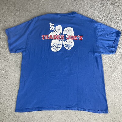 Trader Joes T Shirt Adult XL Blue Employee Grocery Store Market Distressed Faded