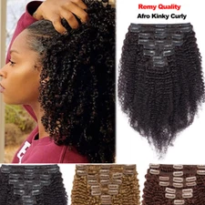 Full Head Afro Kinky Curly Clip In Real Virgin Human Hair Extensions Black Thick