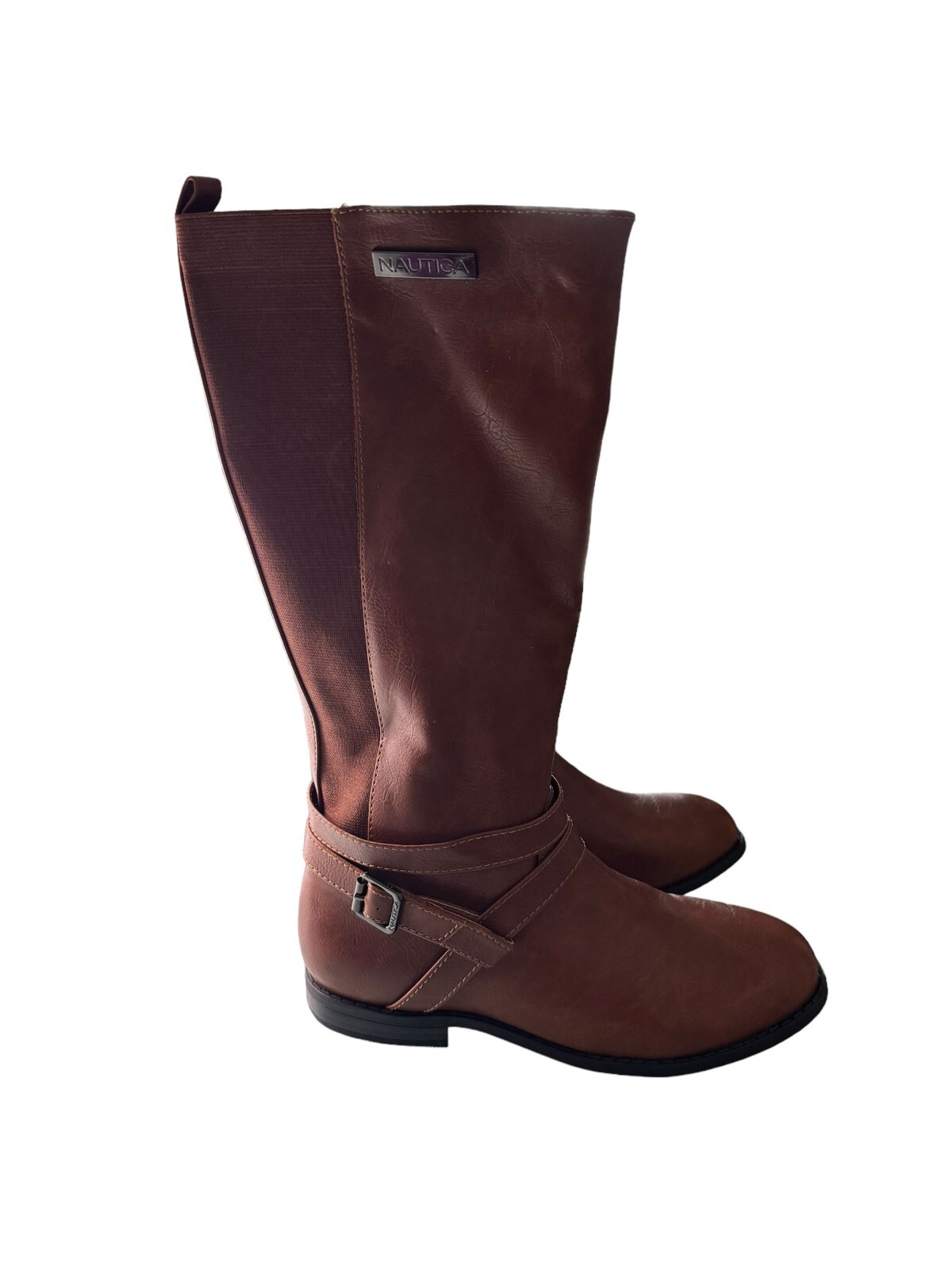 Nautica Women's Block Heel Knee High Boots Solid Strap Brown Size US5