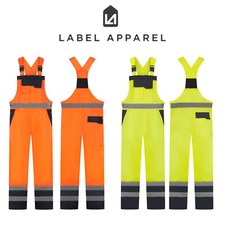 Hi Vis Bib & Brace Waterproof Dungarees Reflective Safety Workwear- S-3XL
