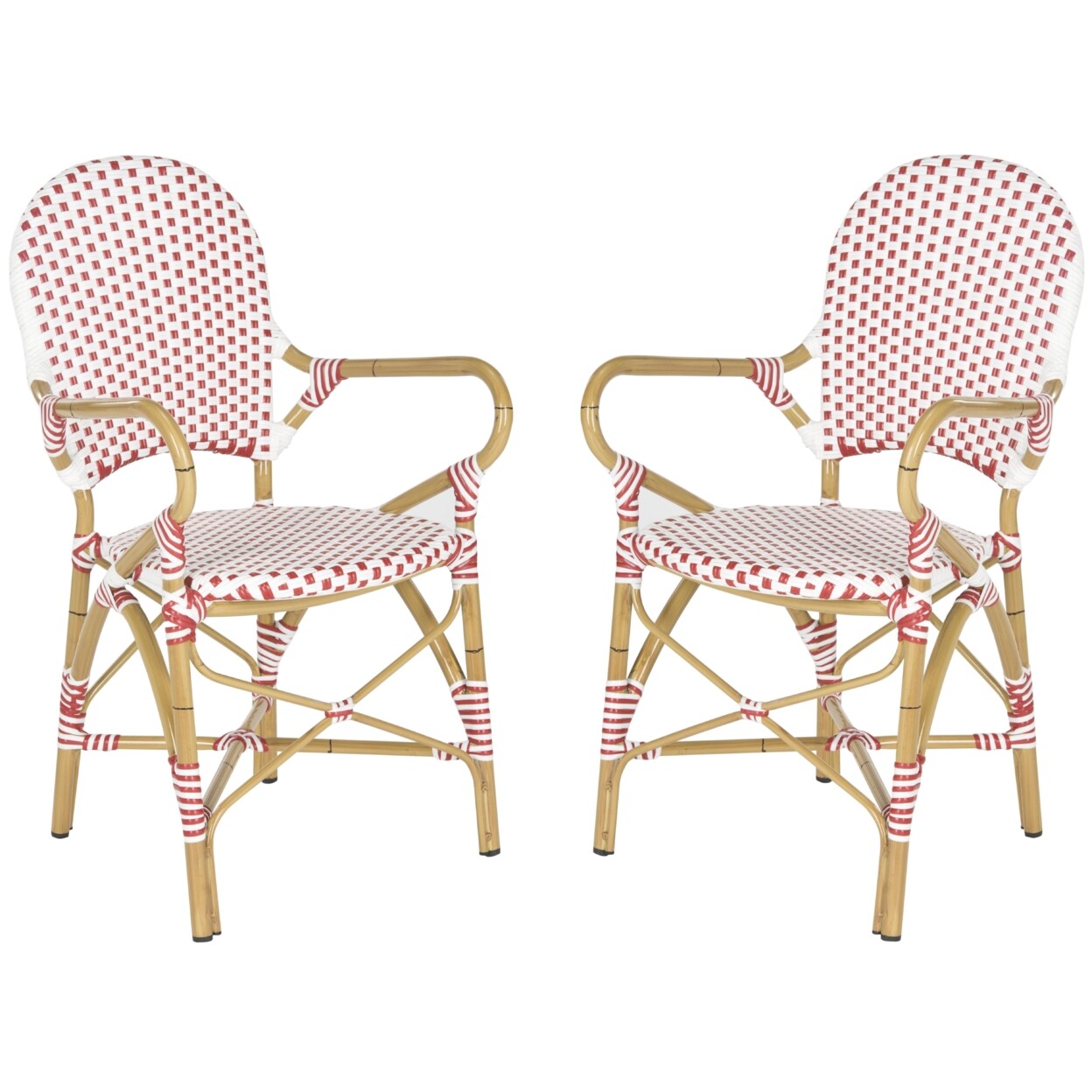 SAFAVIEH Hooper Indoor Outdoor Stacking Arm Chair | Red / White |