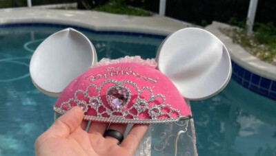 Disney Parks Girls Pink Bridal Veil Crown Mickey Mouse Princess Ears Hat 
