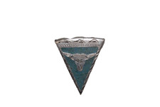 Vintage Alpaca Silver BUFFALO Belt Point Buckle  Inlaid Turquoise Stone Mexico