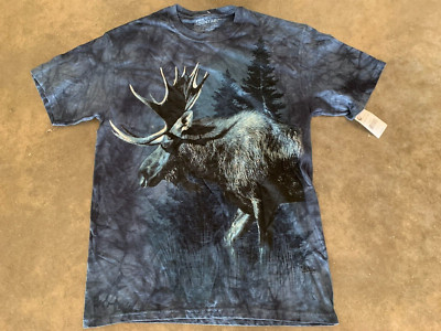 The Mountain Elk Tie-Dye T-Shirt Men's M Medium Blue Graphic Tee Moose New