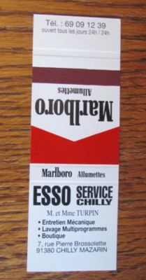 ESSO GAS STATION MATCHBOOK COVER: CHILLY MAZARIN PARIS FRANCE MATCHCOVER -B8
