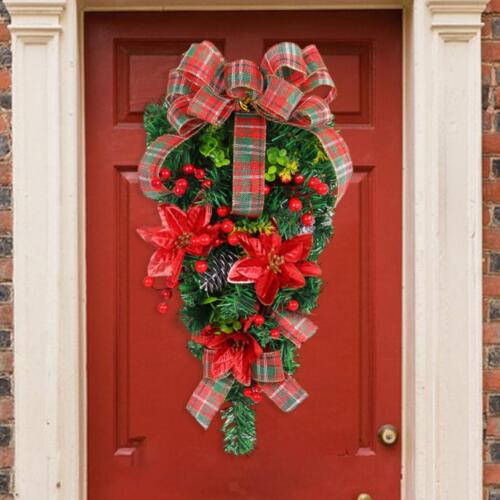 Artificial Christmas Teardrop Swag Front Door Hanging Wreath for Living Room - Picture 1 of 5
