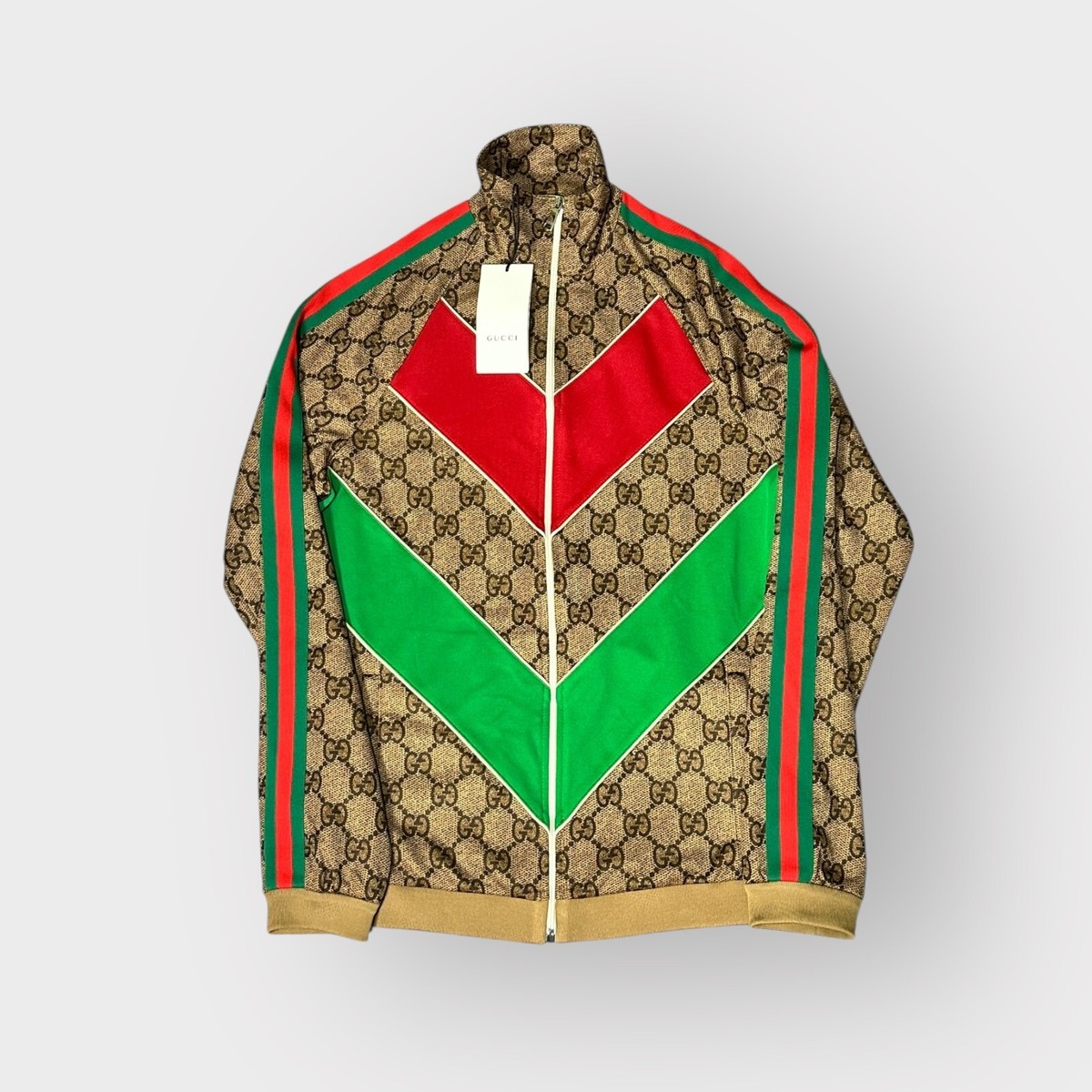 Authentic Gucci Tracksuit Jacket Monogram Brown Web Striped Authentic Gucci Tracksuit Jacket Monogram Brown Web Striped