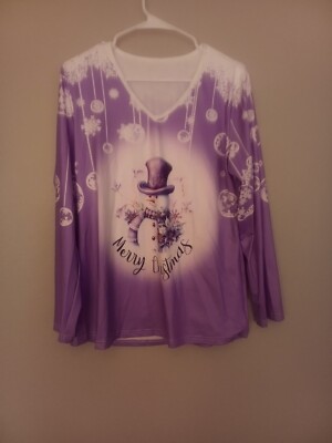 Christmas Purple Fashionable Snowman Print Long Sleeve T-Shirt