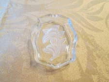 Antique Glass Etched Ashtray Flower design approx 3" by 4"