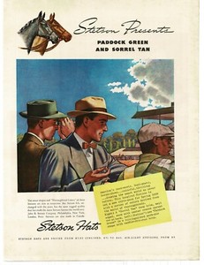 1938 Stetson green tan Hats horses horse race art Vintage Print Ad