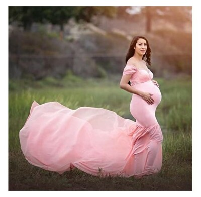 open lace back dress Pinkblush Pink Maternity Photoshoot Gown main image 1