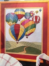 Hot Air Balloons counted cross stitch magazine pattern, fabric & floss lot