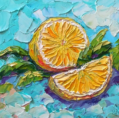 Original oil Painting Lemon Slice Painting Fruit Still life 8x8in hand painted