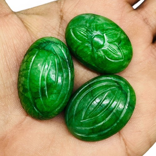 3 Pcs Natural Carved Emerald 30-35mm Forest Green Pendant Size Loose Gemstones - Picture 5 of 10