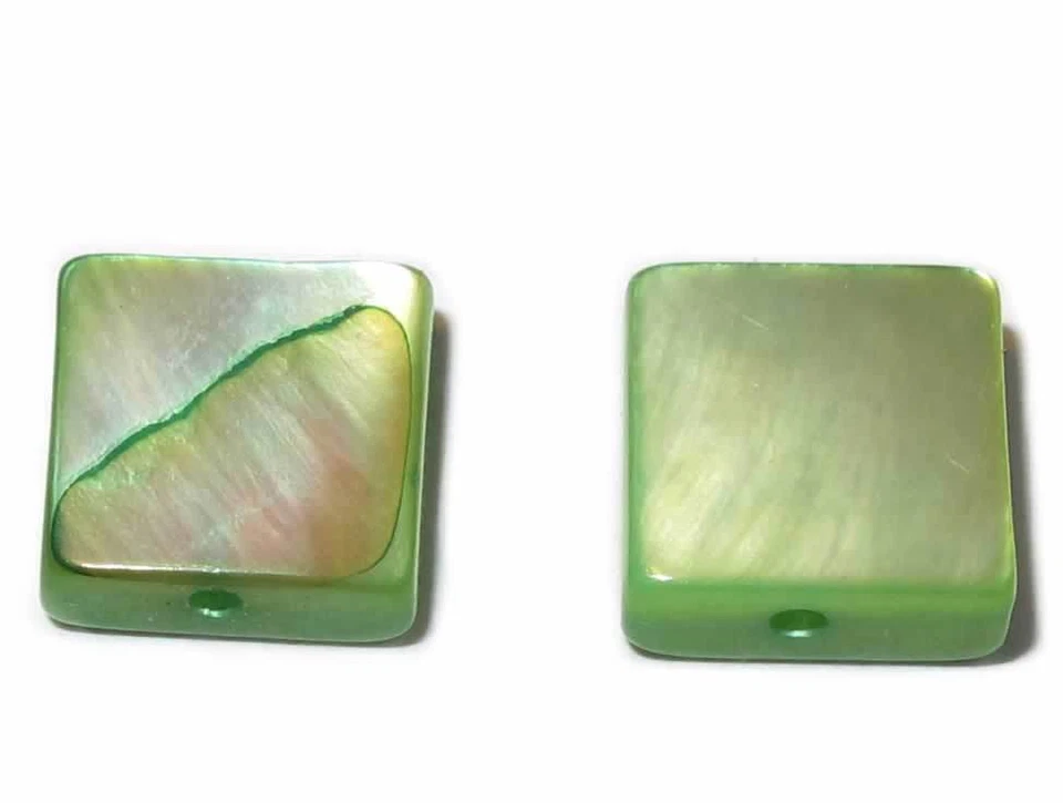 Perlmutt - Perlen. Quadrat 8x3mm. Laub - Grün. Strang - Bild 2 von 2