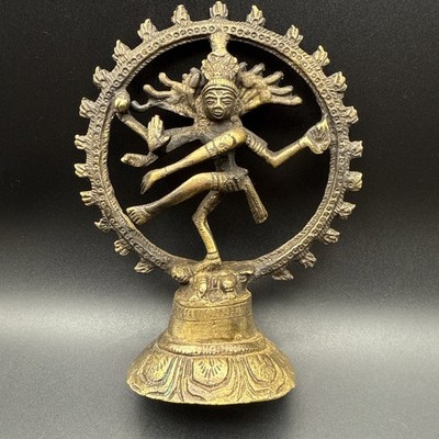 Antique Brass Shiva Nataraja Lord of Dance Statue 5  Handmade Hindu Figure
