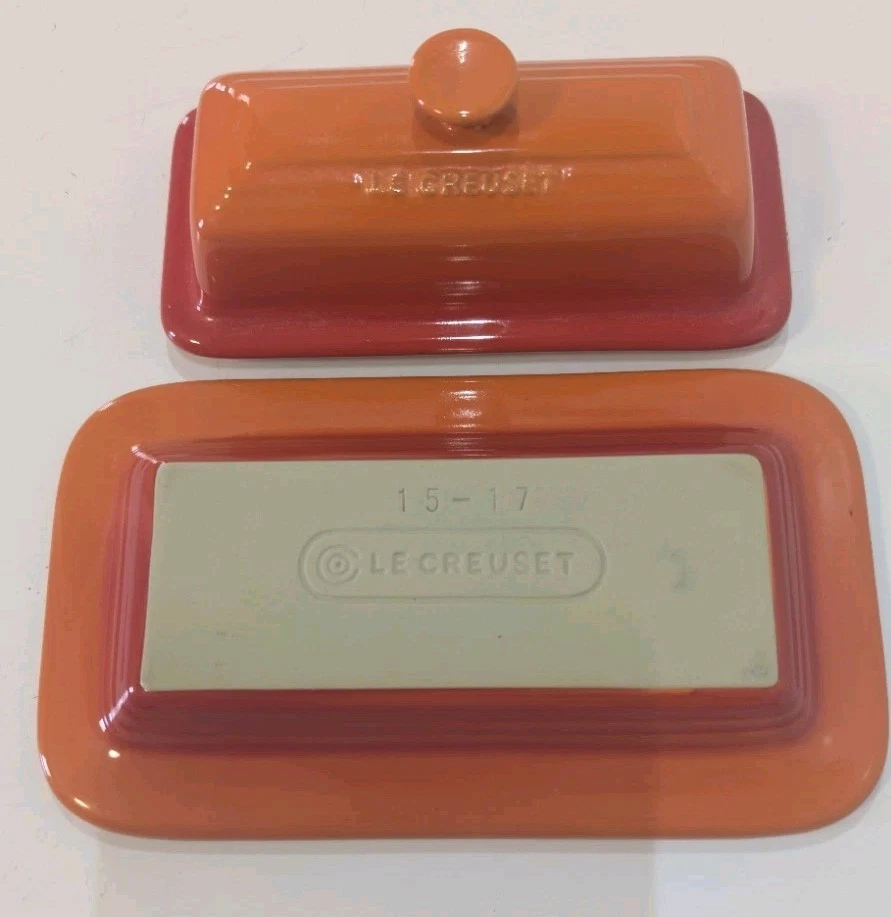 Plato de mantequilla Le Creuset raro llama volcánica naranja ombré gres Foto 2 de 4