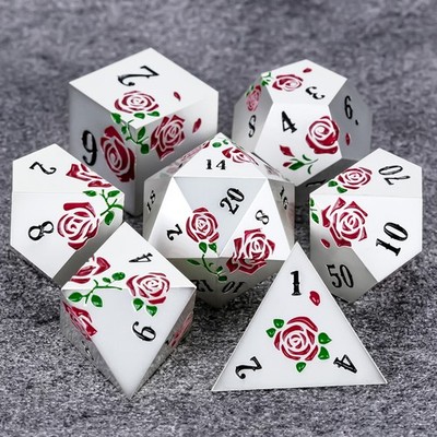 Rose Metal Dice Set D4-D20 Valentine's Day DND Dice Gift Dungeons & Dragons
