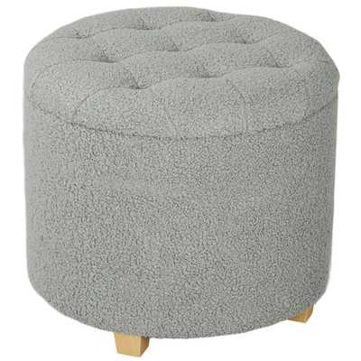 Ottomane rund 45x41cm dunkelgrau Teddy Fleece Aufbewahrung Hocker Knopf-getuftete Pinienbeine