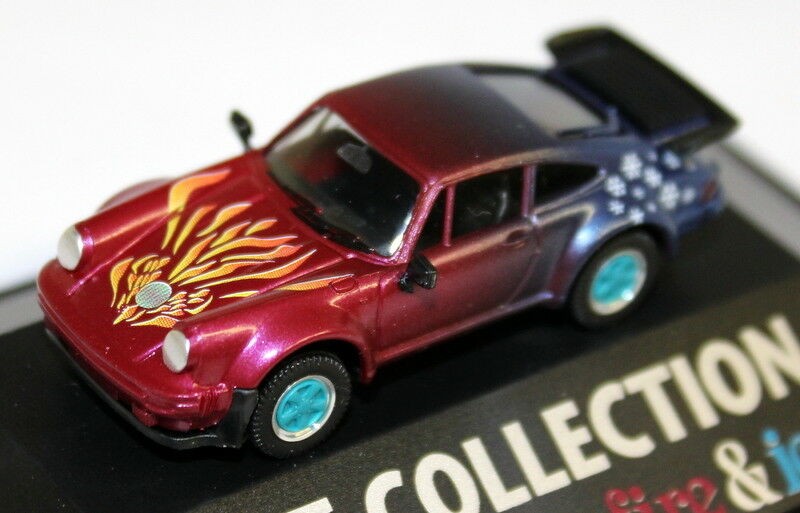 Herpa 1/87 HO Scale - Porsche 911 930 Turbo Fire & Ice Tiny Model Car + Case