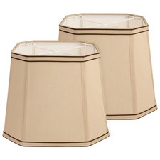 Tan Square Cut Corner Lamp Shades Set of 2, 9.45"  12"  9.45" Medium Fabric...