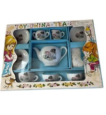 Vintage Toy China Tea Set 12 piece 1960's Original Box Printed Paper Napkins