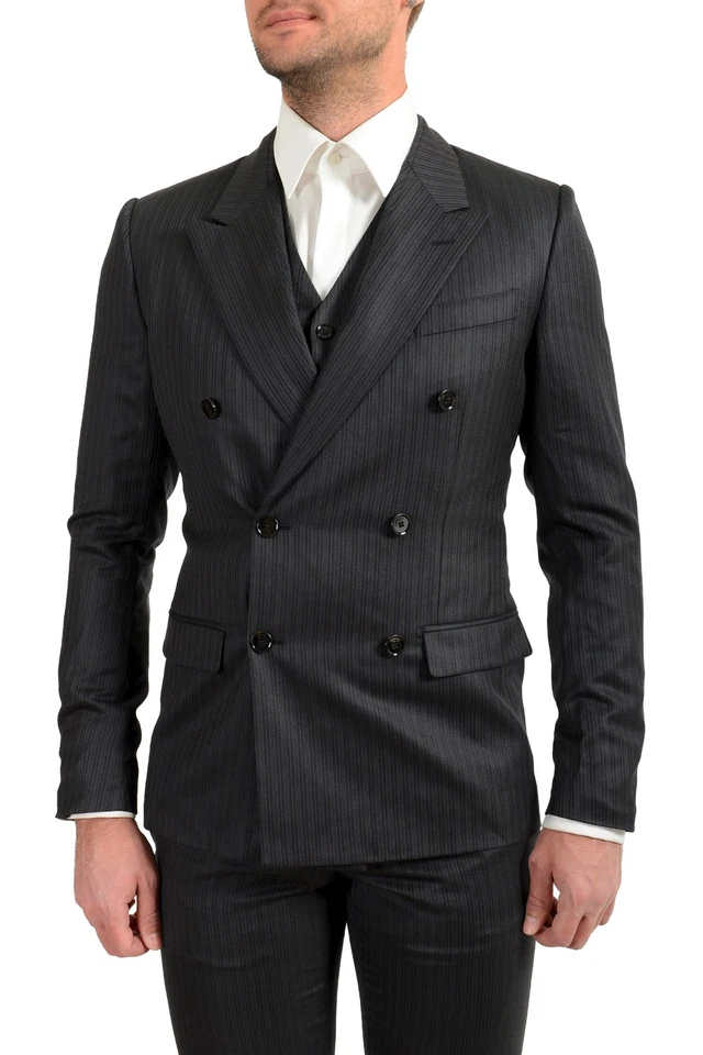 Dolce & Gabbana Men's Blue 100% Wool Striped Double Breasted Three Piece Suit - Image 4 of 4