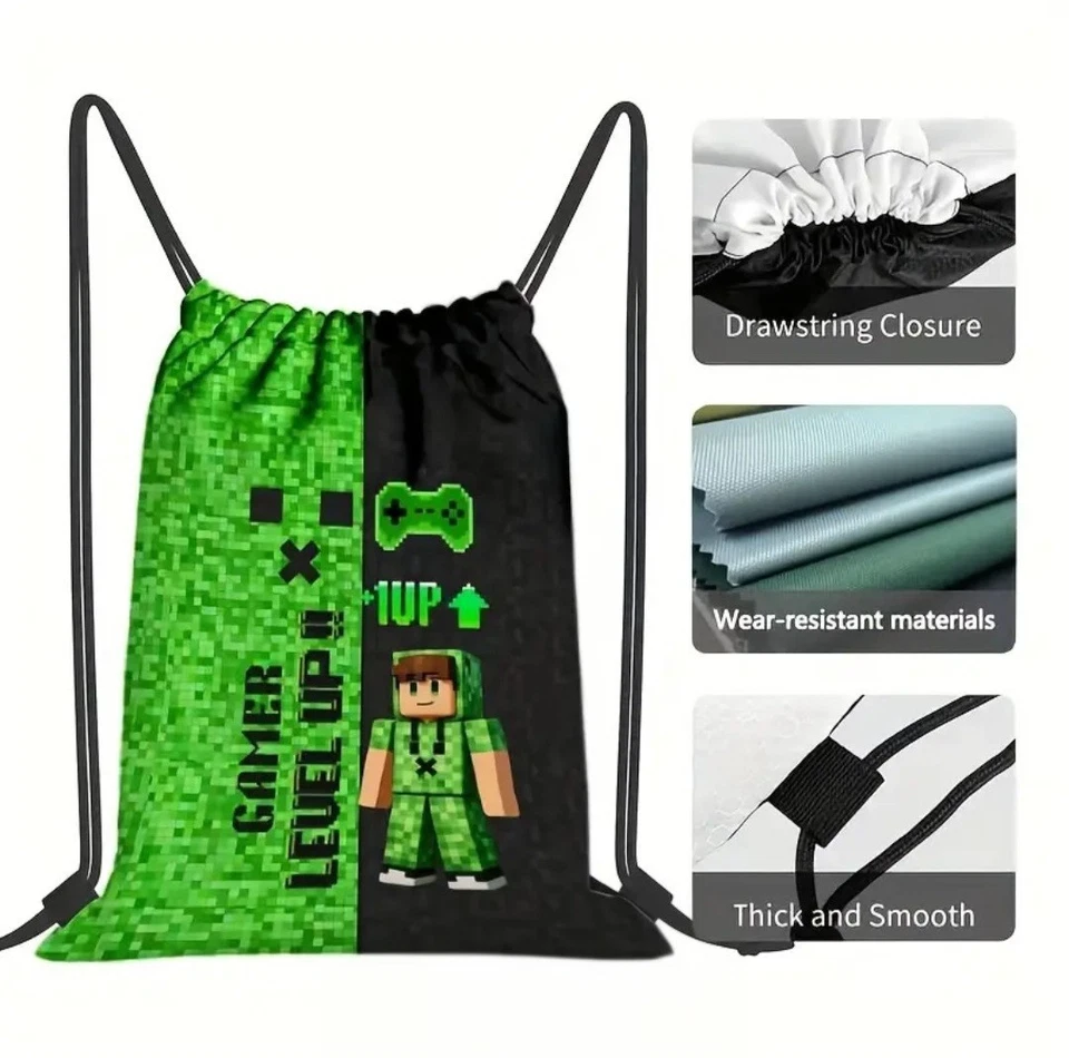 Gymbag Turnbeutel Rucksack Sportbeutel Tasche MINECRAFT Kinder, Pixel Creeper - Bild 3 von 4