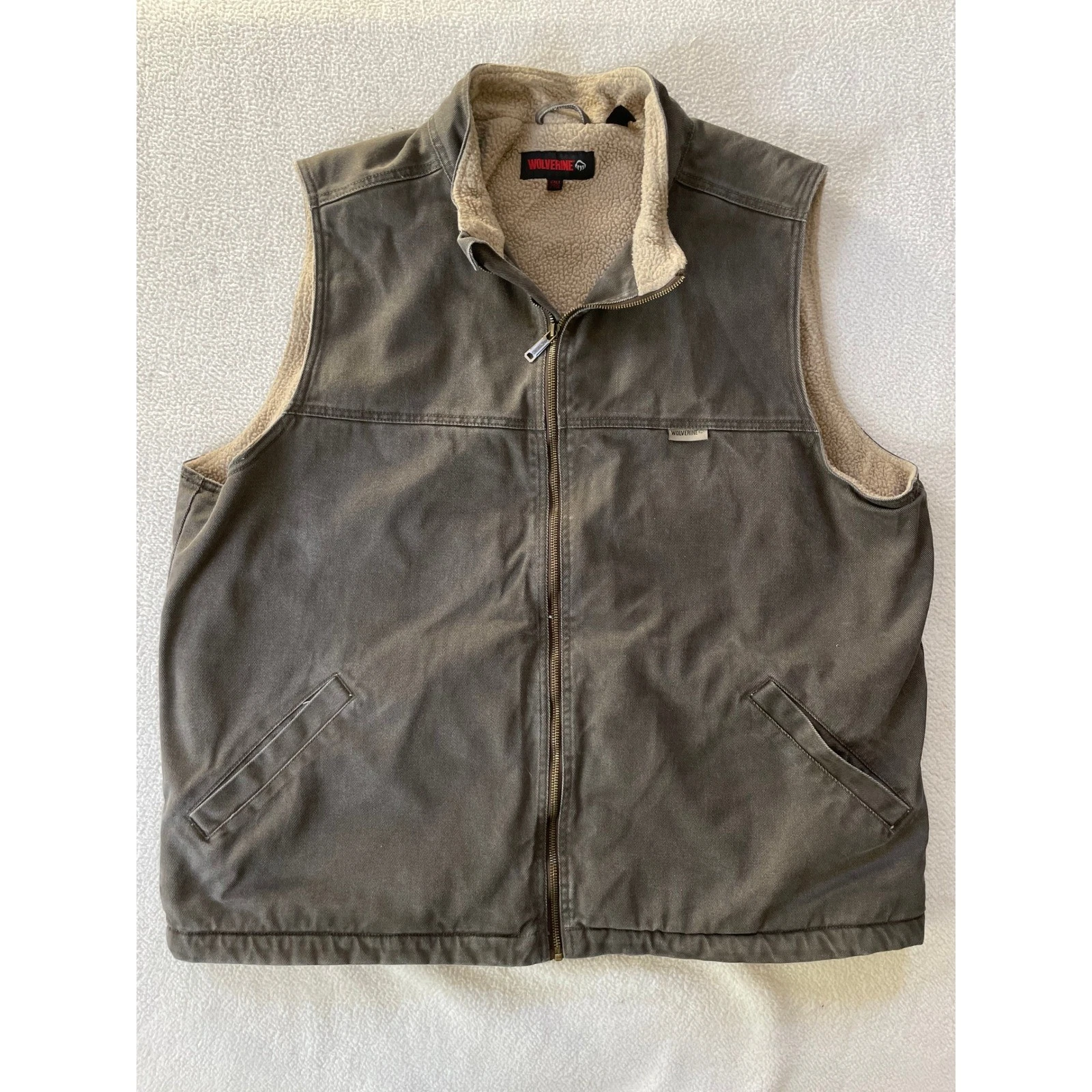 Wolverine Mens 2XLT Vest Brown Sherpa Lined Cotton Canvas Workwear Full Zip