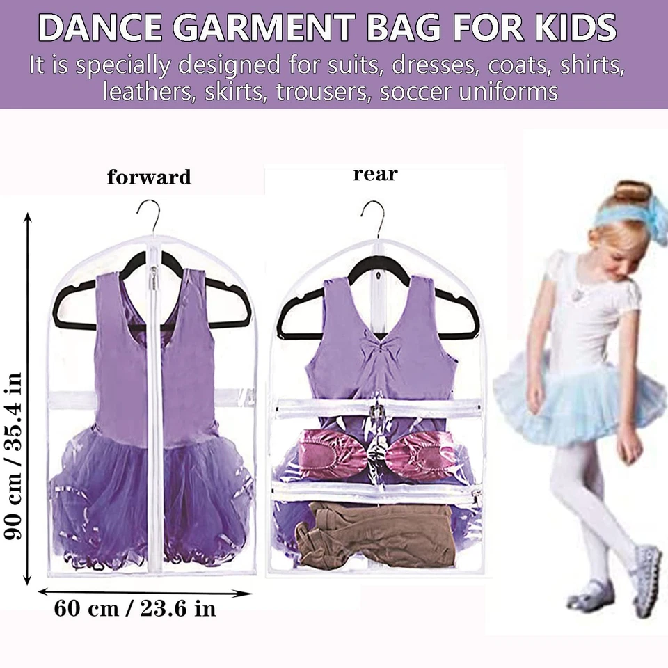 Clear Kids Dance Garment Bag for Hanging Clothes,35 Inch Waterproof PVC Trave... - Image 2 of 4