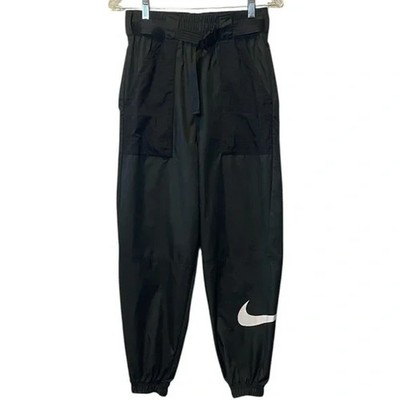 Nike Sportswear Swoosh Pants Women s Small Black Jogger Elastic Waist Belted