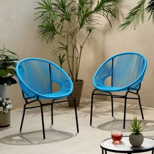 Modern Blue Rope Accent Chair, Iron Frame for Indoor/Outdoor Bistro Decor