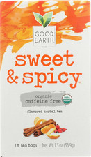 Good Earth Teas Organic Sweet and Spicy Caffeine Free Herbal ,18 Count Pack of