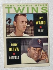 1964 TOPPS BASEBALL TONY OLIVA & JAY WARD MINNESOTA TWINS ROOKIE STARS CARD #116. rookie card picture