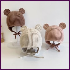 Bear Baby Ear Protection Woolen Cap Solid Color Toddler Beanie Children Knitted